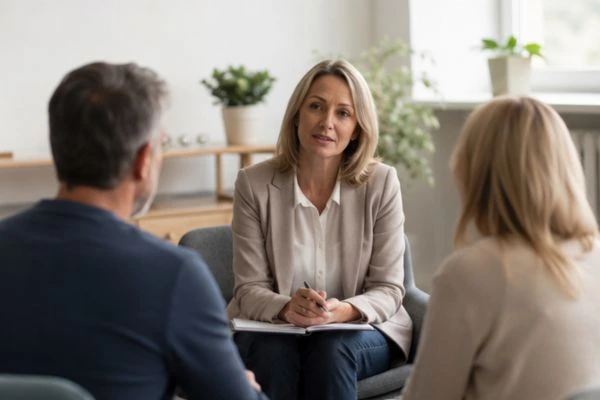 Couple discussing financial arrangement , pensions in divorce West Bromwich